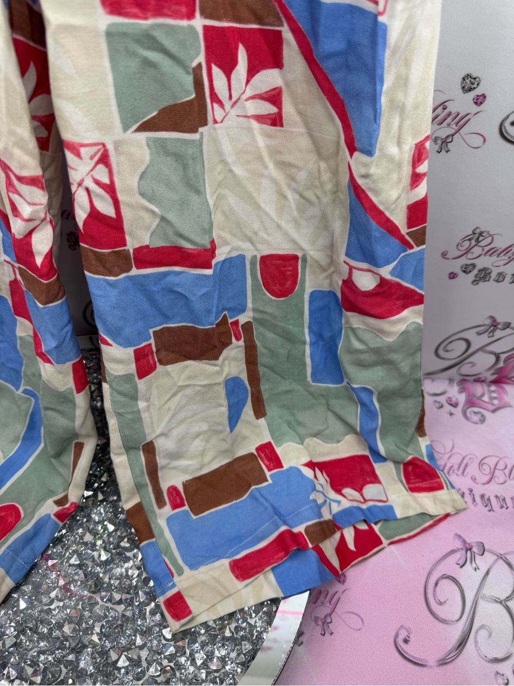ICHI pants flowy Wide-Leg Geo Print Palazzo Pants in Multi-Color - Picture 4 of 16